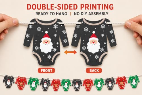 ALISSAR Christmas Baby Shower Decorations Onesie Banner Garland-12