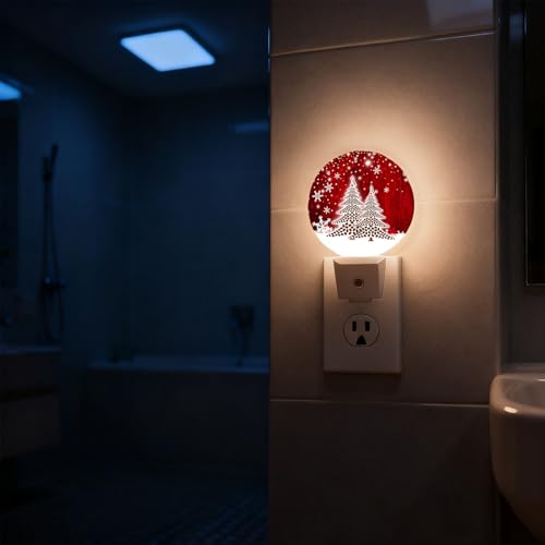 Mugod Red Christmas Nightlight with Dusk-to-Dawn Sensor - Coffee Beans & Snowflakes Plug-in Wall Light, 0.5W, Sleep-Friendly Christmas Decor (1.14"D x 2.95"W x 4.95"H)