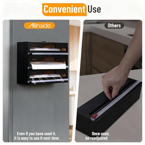 Allinside Black 3-Layer Magnetic Plastic Wrap Dispenser with Cutter for 12.9" Rolls
