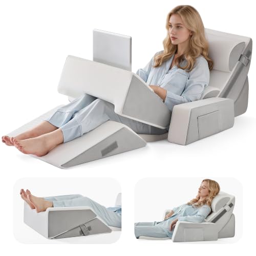 Yojoker 9PCS Wedge Pillow Set for Post-Surgery Support, Adjustable Full-Body Wedge Set in White-Grey