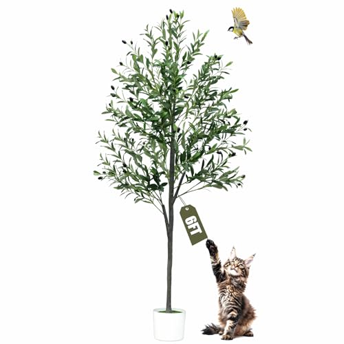 YYTDDUUU 6FT Tall Artificial Olive Tree with Fruits - Faux Potted Plant for Indoor & Outdoor Decor