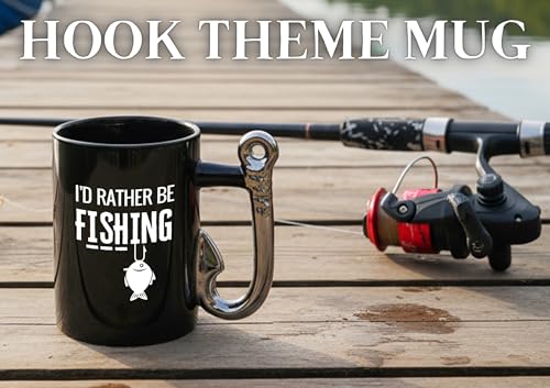 I'd Rather Be Fishing Coffee Mug with Hook Handle - 13.5oz Ceramic Gift for Anglers