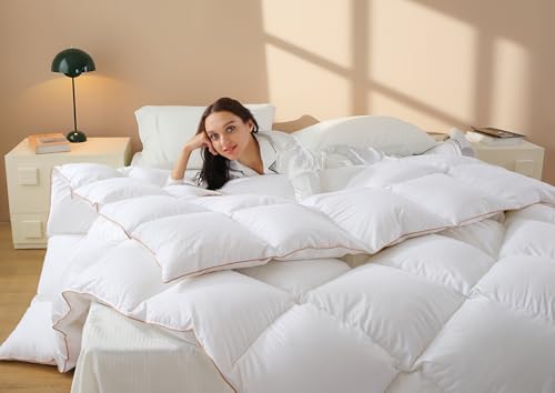 White King Size Feather Down Fiber Comforter - All Seasons Cotton Duvet Insert
