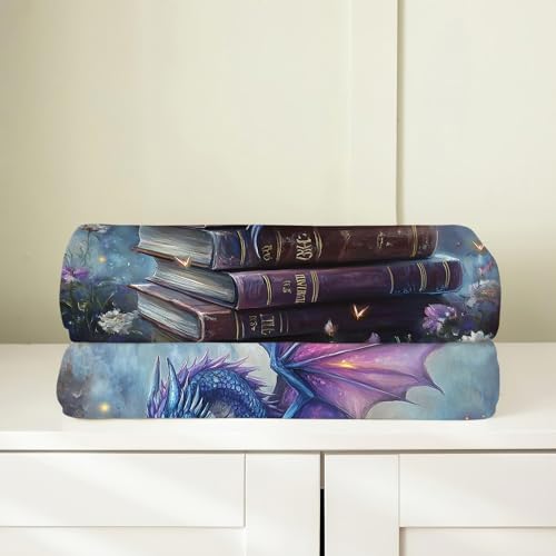 Olivine Dragon Blanket Book Throw 80x60in Dragon Gifts Cozy Fleece Bedding