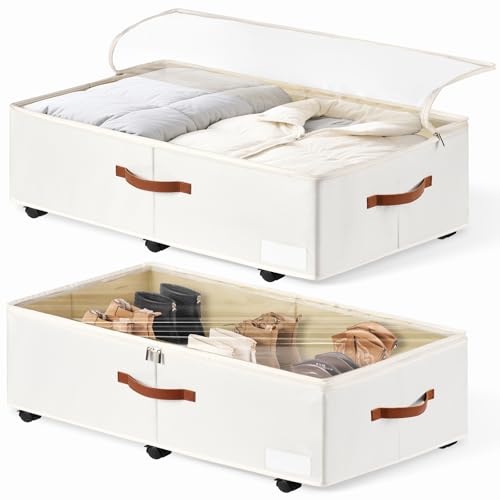 KitHero White 10.5-Inch Underbed Storage Bin Set with Wheels & Clear Lid