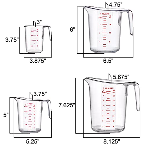 Measuring Cups Set 4-Piece Food-Grade Plastic Kitchen Tools - 1/2/4/8-Cup Variations