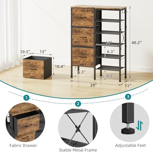 6-Tier Shoe Rack Organizer with 3 Fabric Drawers and Hooks - Entryway & Closet Storage