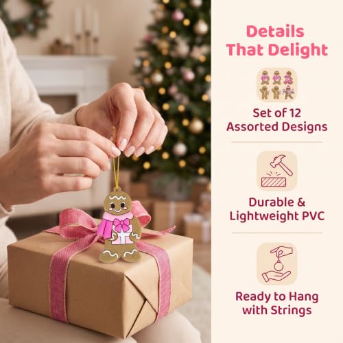 12 Pcs Gingerbread Man Ornaments for Christmas Tree