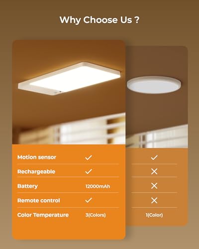 White 2-Pack Rechargeable Motion Sensor Ceiling Light - Cordless LED Closet Light