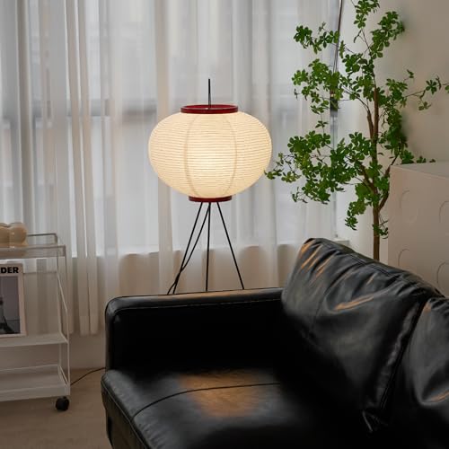 Japanese Rice Paper Floor Lamp W18xH48 Inches - White Akari Noguchi Style with 3CCT Bulb Included