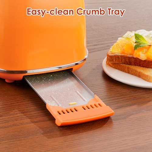 Roter Mond Orange 2-Slice Stainless Steel Toaster with Bagel, Defrost & Cancel Functions
