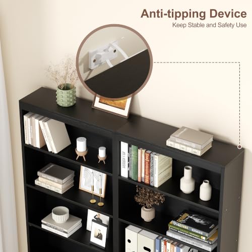 Vongrasig 71-Inch Tall Black Bookshelf - Modern Wooden Display Bookcase