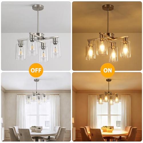 Xeruyiwa 4-Light Brushed Nickel Modern Glass Pendant Chandelier D18