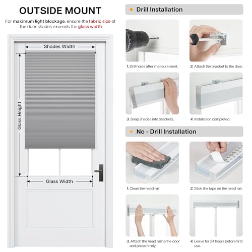 LazBlinds No-Drill Cordless Blackout Cellular Shade for Doors 22x78 White