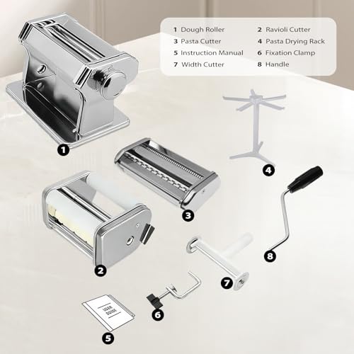 MZTOGR 3-in-1 Pasta Maker Machine - 9 Thickness Stainless Steel Roller - MZ-150PR