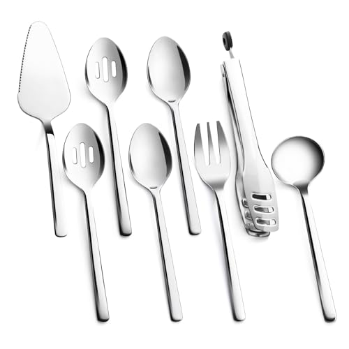 KINGSTONE 8-Piece Large Silver Serving Utensils Set - 18/10 Stainless Steel