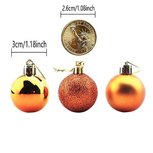 Bestjybt 24pcs 1.18" Small Christmas Ball Ornaments Shatterproof Christmas Decorations Tree Balls for Holiday Wedding Party Decoration, Tree Ornaments Hooks Included (Orange, 3cm/1.18")