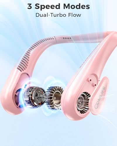 Pink Portable Bladeless Neck Fan - Rechargeable Personal Cooling for Women & Girls