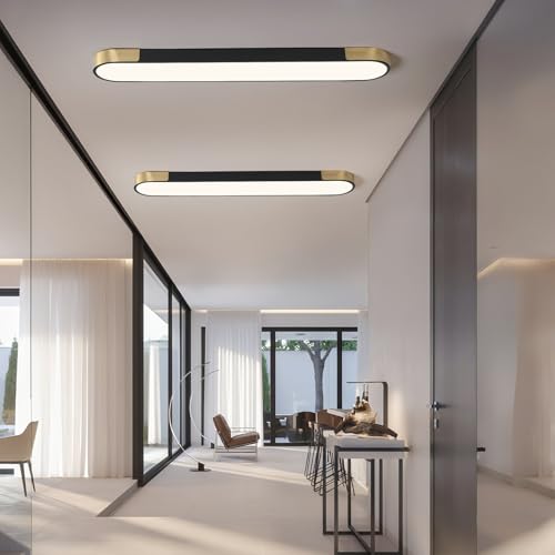 Tioolo Black and Gold Dimmable 4FT LED Ceiling Light with Remote for Kitchen & Home