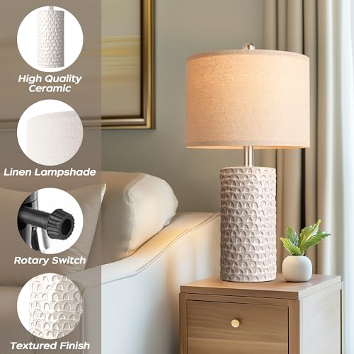 PARTPHONER 23" Modern Ceramic Table Lamp Set of 2 Beige & White - Farmhouse Nightstand Lamps for Living Room & Bedroom