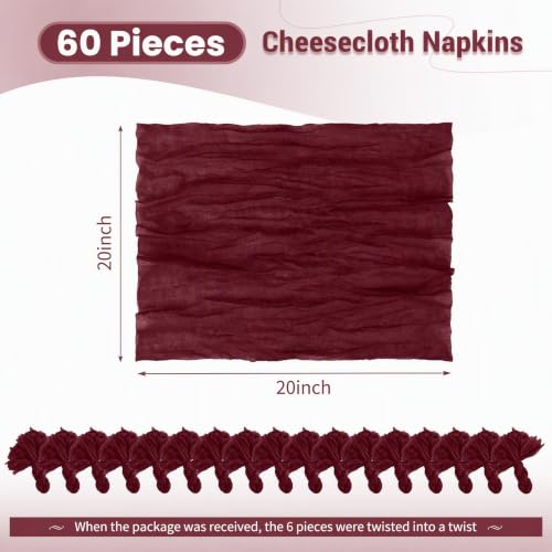 Lumaycens 60-Pack Burgundy Cloth Napkins 20x20 Inches Wedding Party Decor