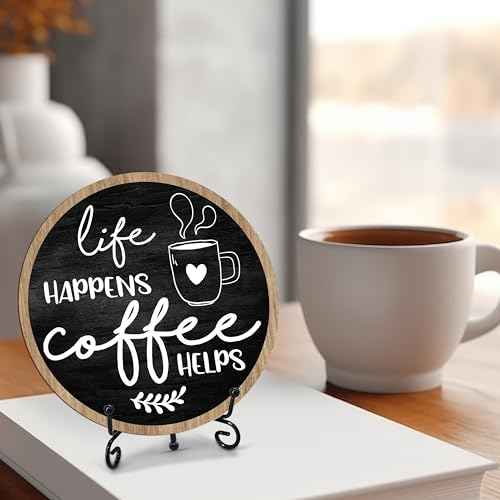 Coffee Bar Sign, Round Wooden Plaque, 6 Inches, Modern Style, Tabletop Mount, Coffee Decor