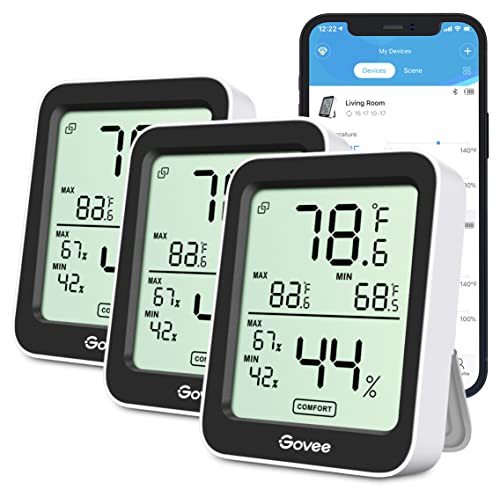 Govee Indoor Hygrometer Thermometer 3-Pack Black with Bluetooth App Control