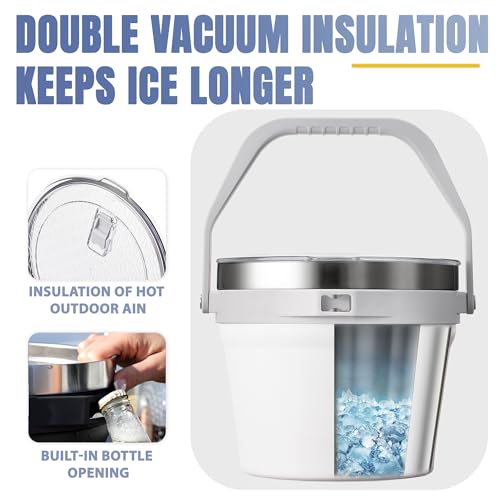 7L Vacuum Insulated Ice Bucket with Lid, Scoop & Tongs - Milk White