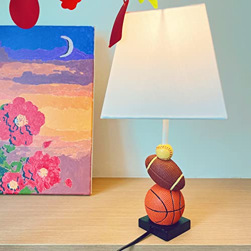 HERBESTBAY Kids Table Lamp, 14 Inch Football, Basketball & Baseball