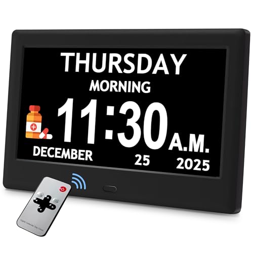 7-Inch Dementia Clocks for Seniors - Large Digital Display with Date & Time - Black Variation