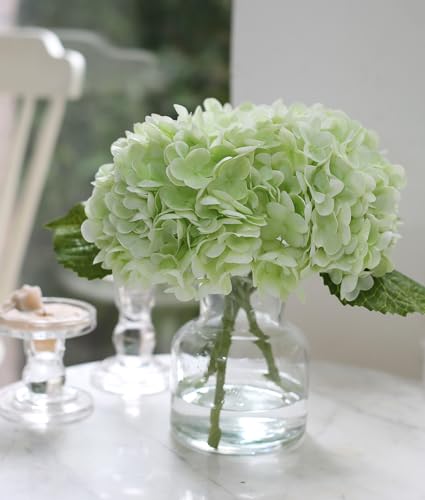 Real Touch Faux Hydrangeas in Vase - Light Green Artificial Flower Decor
