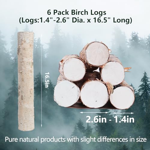 6 Pack Natural White Birch Logs 1.4-2.6 Inch Diameter Fireplace Decor & Crafting