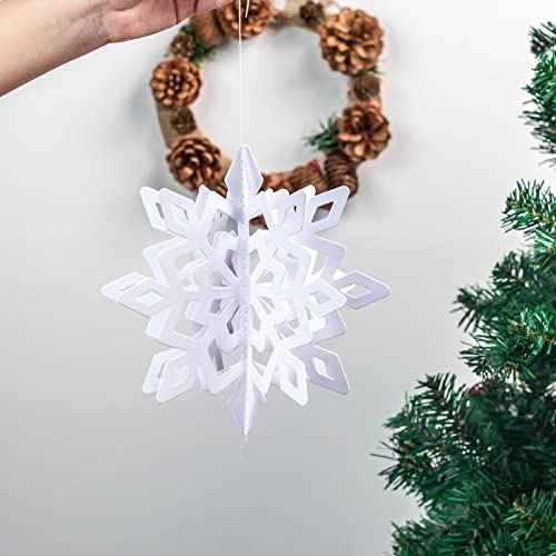 JOHOUSE 12PCS 3D Paper Snowflake Garland - White Hanging Snowflake Ornaments for Winter Christmas Home Decorations