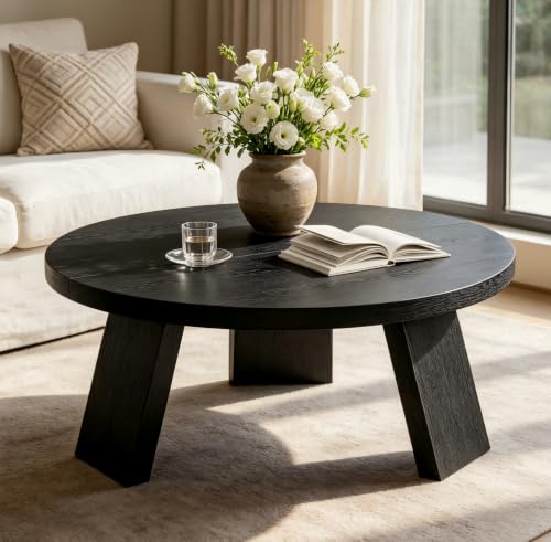 Garvee 33.5-Inch Black Modern Round Coffee Table for Living Room