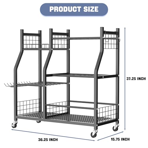 WALMANN Garden Tool Organizer with Wheels, Black, 36.25in Rake & Shovel Stand