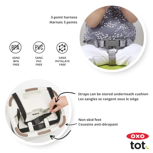 OXO Tot Perch Toddler Booster Seat Gray for Kitchen Chair, Removable Straps