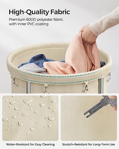 SONGMICS Cream White 190L Laundry Basket with Wheels & Removable Bag