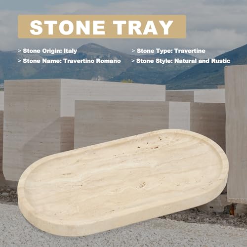 Koville Light Beige Italian Travertine Vanity Tray 12x6in Decorative Marble Catchall