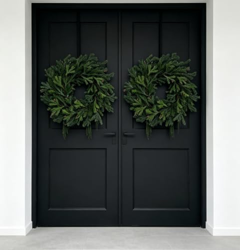 26" Lifelike Touch Artificial Christmas Cedar Wreath for Front Door Decor - Cllenarun