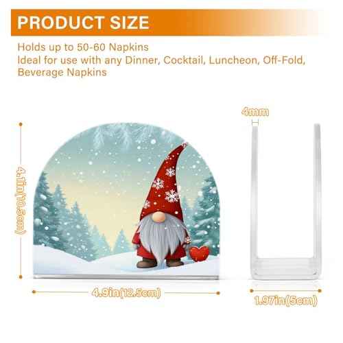 Caikeny Napkin Holder for Tables Christmas Gnome Acrylic Napkins Holder Winter Snow Tree Freestanding Tissue Dispenser Box for Kitchen Dining Table Coffee Desk Decor