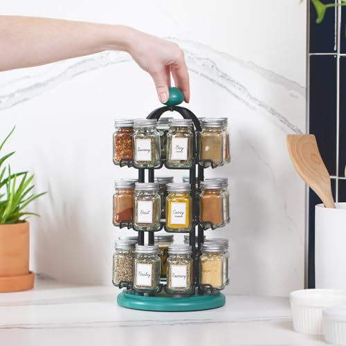 Revolving Spice Rack with 24 Glass Jars & Free 5-Year Refill Program