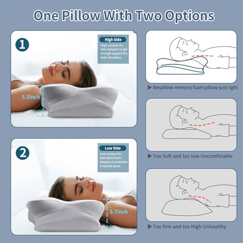 Bespillow White Cervical Pillow for Neck Pain Relief - Ergonomic Memory Foam for Side Sleepers