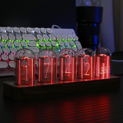 ClocTeck Nixie Tube Clock with Wi-Fi, Alarm, Timer, 12/24H Display, No Assembly Needed (Wood Grain)