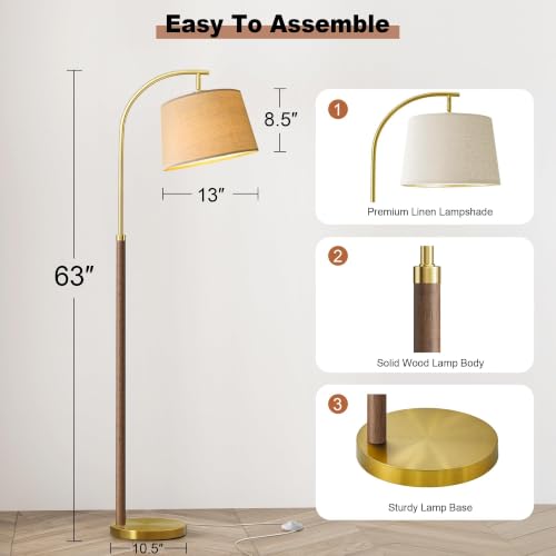 Chestnut 62.5-inch Wooden Floor Lamp with Foot Switch for Living Room