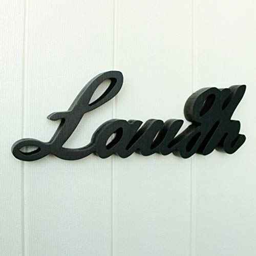 CVHOMEDECO. Wooden Words Sign Free Standing Laugh Tabletop/Shelf/Home Wall/Office Decoration Art, 12-1/2 x 4-1/2 x 1 Inch (Black)