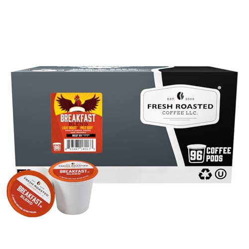 Fresh Roasted Coffee Breakfast Blend K-Cup Pods 96ct Light Roast, Kosher - Compatible with Keurig