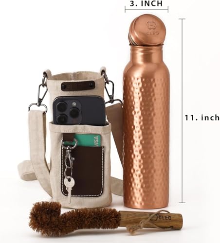 Pure Copper Water Bottle 34 Oz with Carry Bag & Brush - Eco-Friendly Hydration