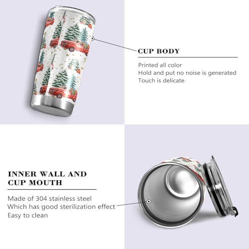 Yasala 20oz Christmas Tumbler Red Truck Pine Trees – Insulated Stainless Steel Travel Mug with Straw & Lid (Variation multi-002)