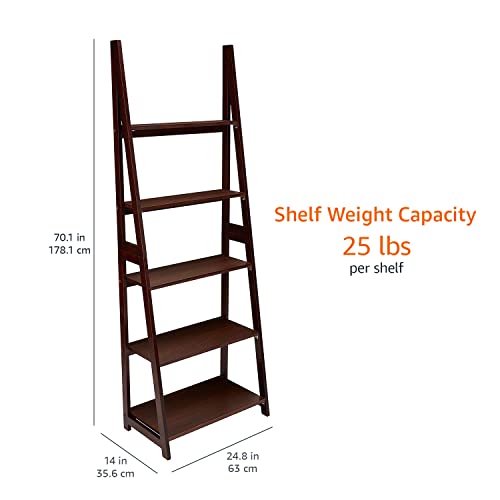 Amazon Basics Espresso 5-Tier Ladder Bookshelf Storage Organizer - Small Space, Modern Bookcase