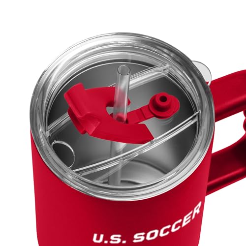 USA Logo Brands 40 oz Soccer Tumbler with Handle & Straw - Powder Coated Stainless Steel, Leak-Resistant, Keeps Drinks Cold